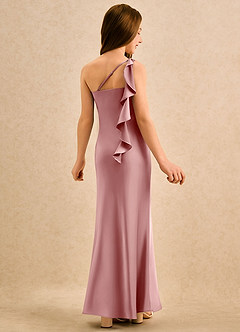 Azazie Almond Girls Formal Abiti da Ragazza di Fiori Abito Tubino in Raso Elasticizzato Monospalla Rosa Polverosa image1