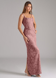 Azazie Kenna Robes de demoiselle d'honneur Robe Fourreau en Blumen-Burnout Fente Latérale Rose Poussiéreuse image4