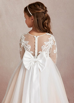 Azazie Elodie Robe Demoiselle D'honneur Fillette Robe Princesse en Dentelle Ivoire Rose Anglais image8