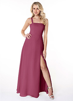 Azazie Jay At-home Try On Dresses Mulberry A-Line Square Neckline Side Slit Chiffon Dress image1