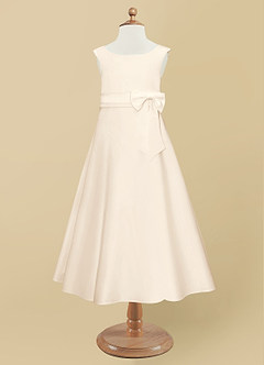 Azazie Lindy vestidos de niña de las flores Vestido de Alabastro Blanco de Satin Mate de Corte En A con Plisado image10