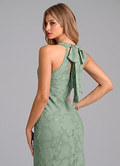 Azazie Doretta Robes de demoiselle d'honneur Robe Sirène en Blumen-Burnout Plissée Matcha image2
