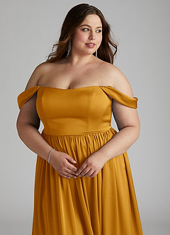Azazie Morana Bridesmaid Dresses Butterscotch A-Line Off the Shoulder Stretch Satin Convertible Dress image17