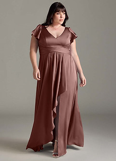 Azazie Omari Bridesmaid Dresses Espresso A-Line Stretch Satin Dress image8