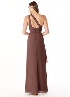 Azazie Maive Bridesmaid Dresses Espresso Sheath Pleated Ruffle Chiffon Dress image2
