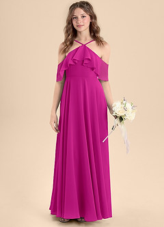 Azazie Tessabelle Junior Abito A-Line in Chiffon a Spalla Scoperta Fucsia image4