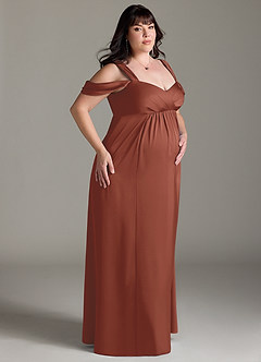 Azazie Rhea Maternity Bridesmaid Dresses A-Line Off-The-Shouler Pleated Stretch Satin Floor-Length Dress image10