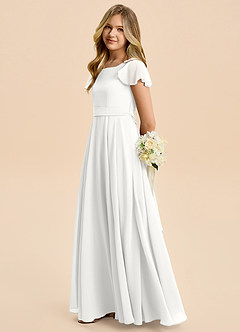 Azazie Cady Junior A-Linie Plissee Chiffon Kleid Weiß image7