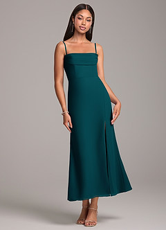 Azazie Saige Robes de demoiselle d'honneur Robe Fourreau Convertible en Mousseline de soie Épaule décolletée Vert Pin image7