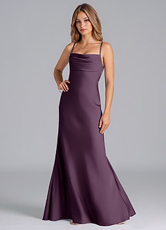 Azazie Seema Bridesmaid Dresses Plum Mermaid Corset Stretch Satin Dress image5