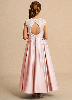 Azazie Candy Girl Flower Girl Dresses Blushing Pink Ball-Gown Bow Matte Satin Dress image3