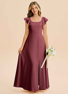 Azazie Bondi Junior Merlot A-Line Side Slit Stretch Satin Dress image1