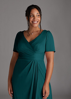 Azazie Bessie Abiti per la Madre della Sposa Abito A-Line in Maglia Plissettato Verde Pavone image11