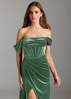 Azazie Amyra Bridesmaid Dresses Eucalyptus Sheath Off the Shoulder Velvet Convertible Dress image8