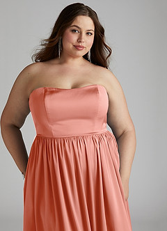 Azazie Morana Bridesmaid Dresses Coral A-Line Off the Shoulder Stretch Satin Convertible Dress image19