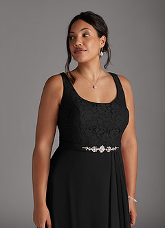 Azazie Ainsling Mother of the Bride Dresses Black A-Line Square Neckline Lace Chiffon Dress image13