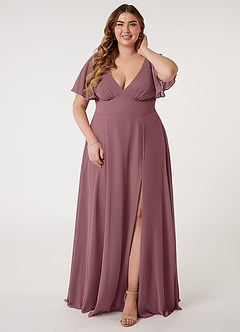 Azazie Kimber Bridesmaid Dresses Amethyst A-Line Flounce Sleeve Chiffon Dress image7