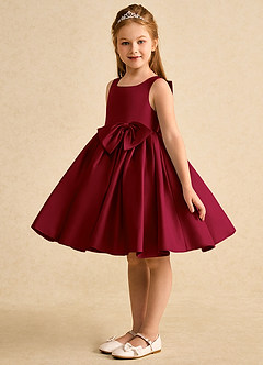 Azazie Jessie Flower Girl Dresses Burgundy A-Line Bow Matte Satin Dress image4