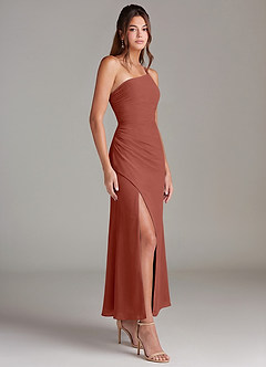 Azazie Eren 신부 들러리 드레스 인어 한쪽 어깨 쉬폰 발목 길이 드레스 image4