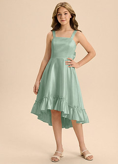 Azazie Bellina Junior Agave A-Line Ruched Stretch Satin Dress image5