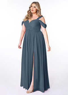 Azazie Lianne Bridesmaid Dresses Neptune A-Line Off the Shoulder Chiffon Dress image10