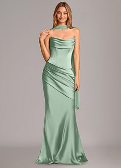 Azazie Pelagia Bridesmaid Dresses Agave Mermaid Corset Stretch Satin Convertible Dress image3