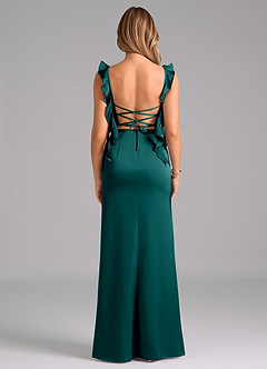 Azazie Jessamine Bridesmaid Dresses Peacock A-Line Corset Stretch Satin Dress image6