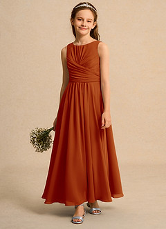 Azazie Ducky Junior Formal vestidos de niña de las flores Vestido de Pimenton de Gasa de Corte En A con Plisado image4