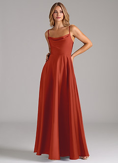 Azazie Elle Brautjungfernkleider A-Linie Plissee Stretch-Satin Kleid Rost image5