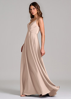 Azazie Amani At-home Try On Dresses Dusty Blue A-Line Pleated Stretch Satin Dress image3