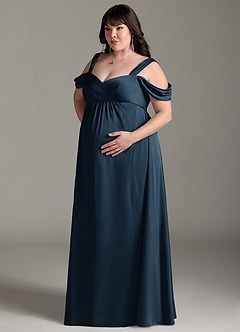 Azazie Rhea Abiti da damigella d'onore premaman Abito A-Line Plissettato a Spalla Scoperta Raso Elasticizzato Floor-Length image10
