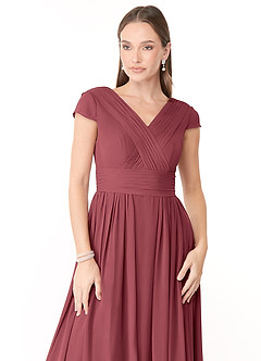 Azazie Organa Abiti da Damigella Abito A-Line in Chiffon Plissettato Merlot image5