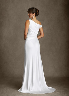 Azazie Ciara Trouwjurken Jurk van Stretch Satijn met Zeemeermin Off-shoulder Diamant Wit image3