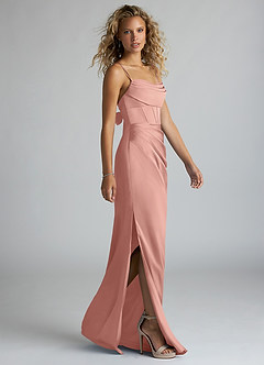 Azazie Mai Bridesmaid Dresses Rosette Sheath Pleated Stretch Satin Dress image4