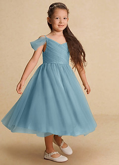 Azazie Lizzette Final Sale Moody Blue A-Line Ruched Tulle Dress image4