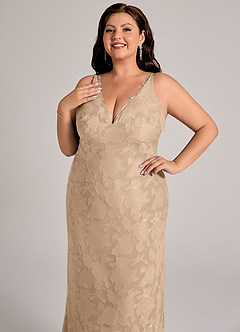 Azazie Tianna Bridesmaid Dresses Champagne Sheath Lace Floral Burnout Dress image12