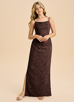 Azazie Mai Junior Ganache Sheath Pleated Floral Burnout Dress image5