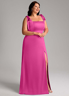 Azazie Frostine Bridesmaid Dresses Fuchsia A-Line Bow Stretch Satin Dress image9