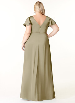 Azazie Soren Bridesmaid Dresses Moss Green A-Line Pleated Stretch Satin Dress image2