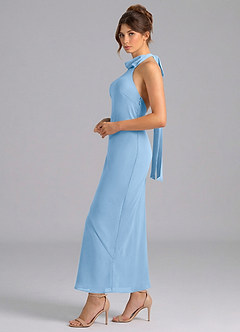 Azazie Velli Brudtärnklänningar Klä av Sjöjungfru i Chiffong Hög hals Puderblå image4