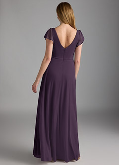 Azazie Omari Bridesmaid Dresses Plum A-Line Mesh Dress image4