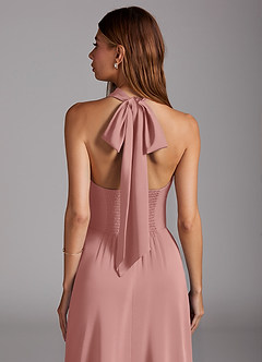 Azazie Myra Bridesmaid Dresses Rosette A-Line Side Slit Stretch Satin Dress image2