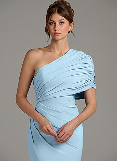 Azazie Essence Robes de demoiselle d'honneur Robe Fourreau en Jersey extensible de qualité supérieure Une épaule Bleu Ciel image7