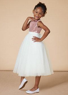 Azazie Anza Vente Finale Robe Trapèze en Tulle Paillettes Rose Poussiéreuse image4