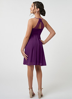 Azazie Ginny Junior Grape A-Line Pleated Chiffon Dress image4