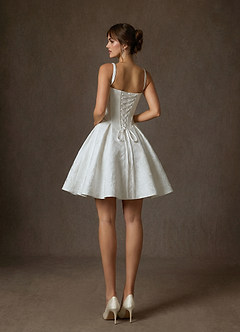 Azazie Daisley Wedding Dresses Diamond White A-Line with Pockets Floral Jacquard Dress image2