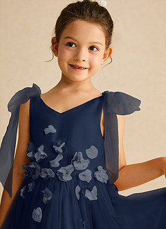 Azazie Minia Flower Girl Dresses Dark Navy A-Line Bow Matte Satin Dress image4