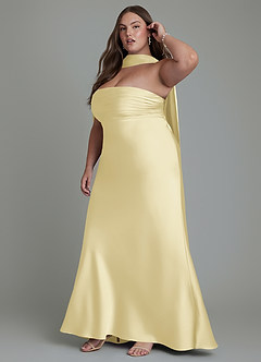 Azazie Saylor Bridesmaid Dresses Lemon Sorbet Mermaid Strapless Stretch Satin Dress image16