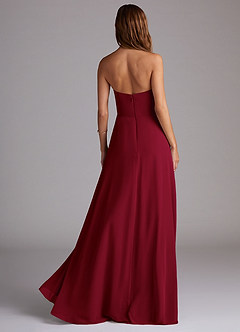 Azazie Wren Bridesmaid Dresses Burgundy A-Line Side Slit Chiffon Convertible Dress image2