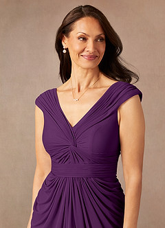 Azazie Lisolette Mother of the Bride Dresses Grape Sheath Pleated Mesh Dress image7